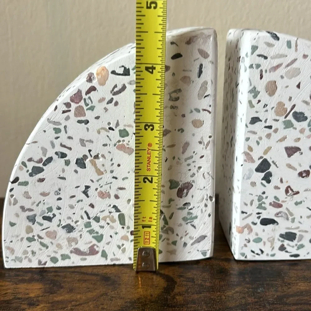 West Elm Modern Terrazzo Cement Arched Bookends / NEW